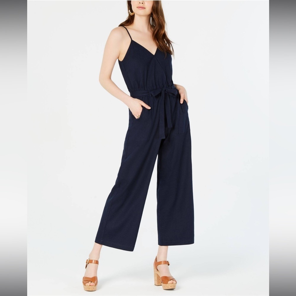 Monteau  Los Angeles Navy Jumpsuit With Belt and Pockets Women Size L US